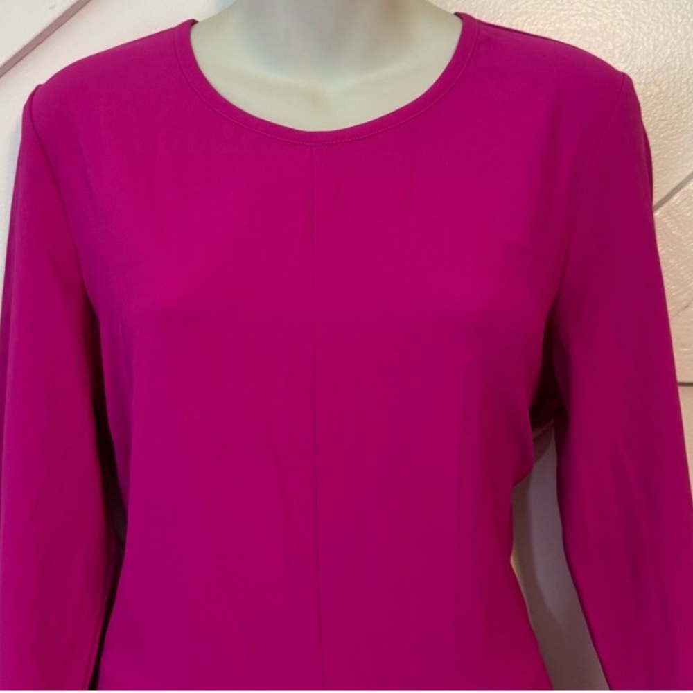 Adam Lippes Long Sleeve Wide Leg Crew Neck Long Jumpsuit Fuschia Pink Sz 14 - Picture 4 of 7